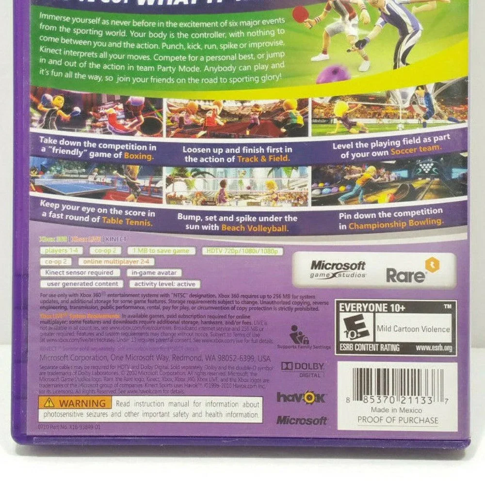 Kinect Sports (Microsoft Xbox 360, 2010) Video Game 5035E1M